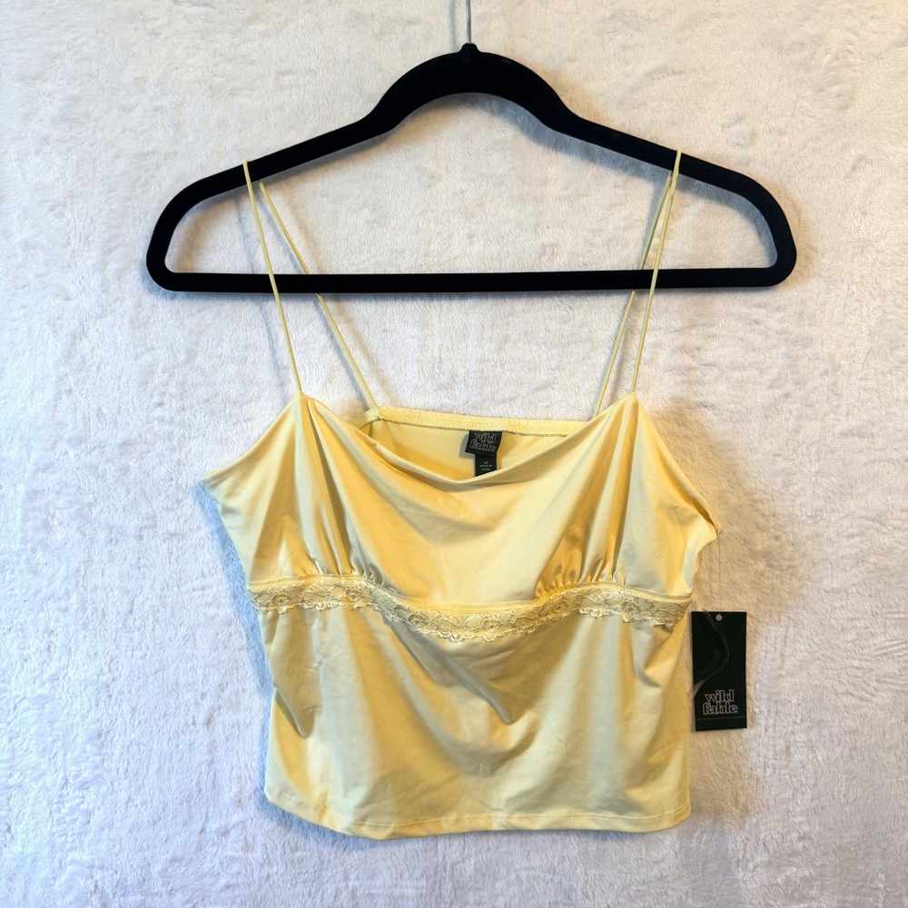 Wild Fable Cami Tank Top Lace Trim Medium Yellow Womens Coquette Y2K‎ Cropped